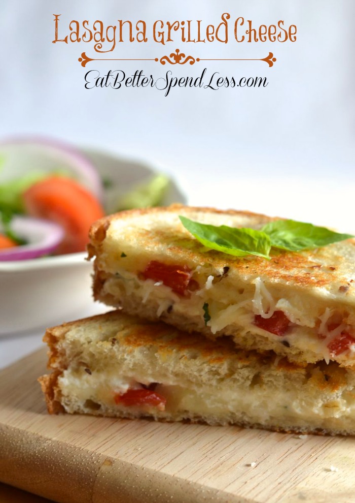 Lasagna Grilled Cheese; Creamy ricotta, gooey mozzarella, fresh basil and tomato. A delicious update to your grilled cheese sandwich.