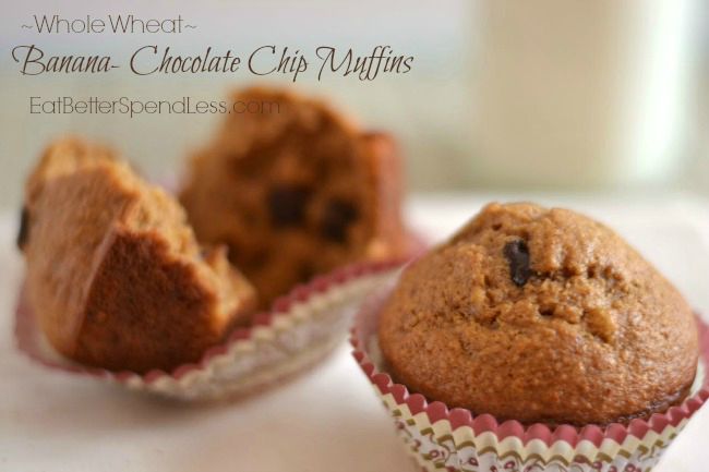 These Whole Wheat Banana Chocolate Chip muffins are worth getting up for. They’re my super picky son’s favorite!